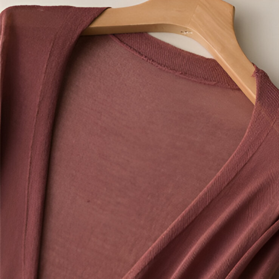 Dame strikjakke med lang skæring - Lang strikjakke - Åben form