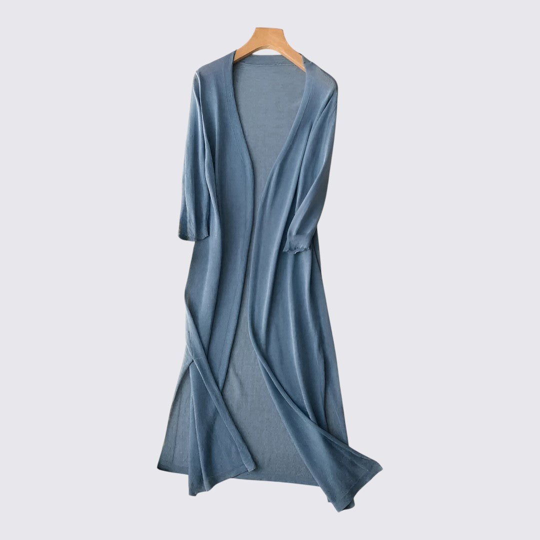 Dame strikjakke med lang skæring - Lang strikjakke - Åben form