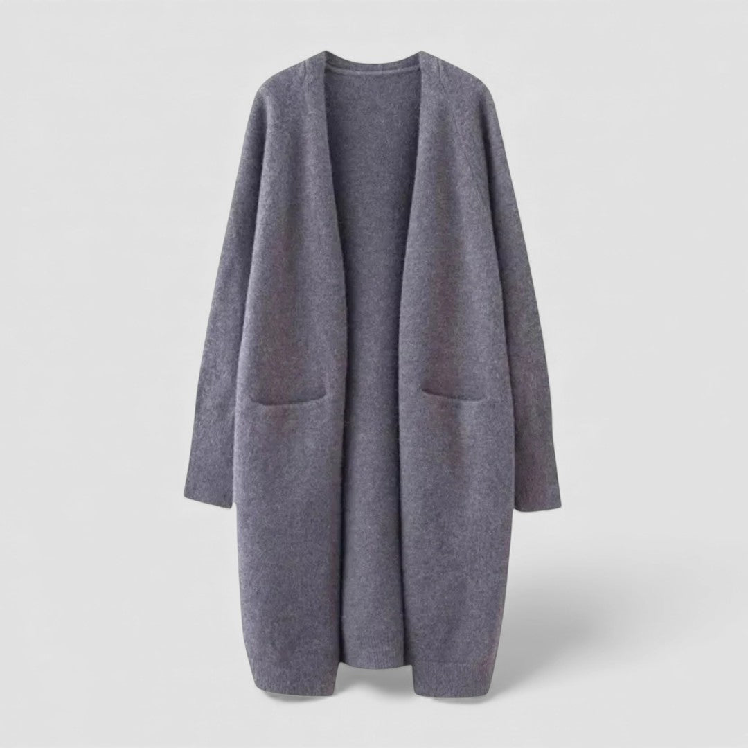 Dame Strikjakke med Åben Form - Lang Strikjakke - Med Lommer