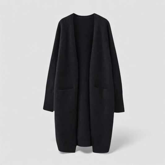 Dame Strikjakke med Åben Form - Lang Strikjakke - Med Lommer