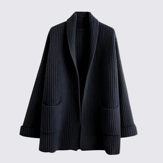 Dame strikjakke med oversized skæring - Lang strikjakke - Med lommer