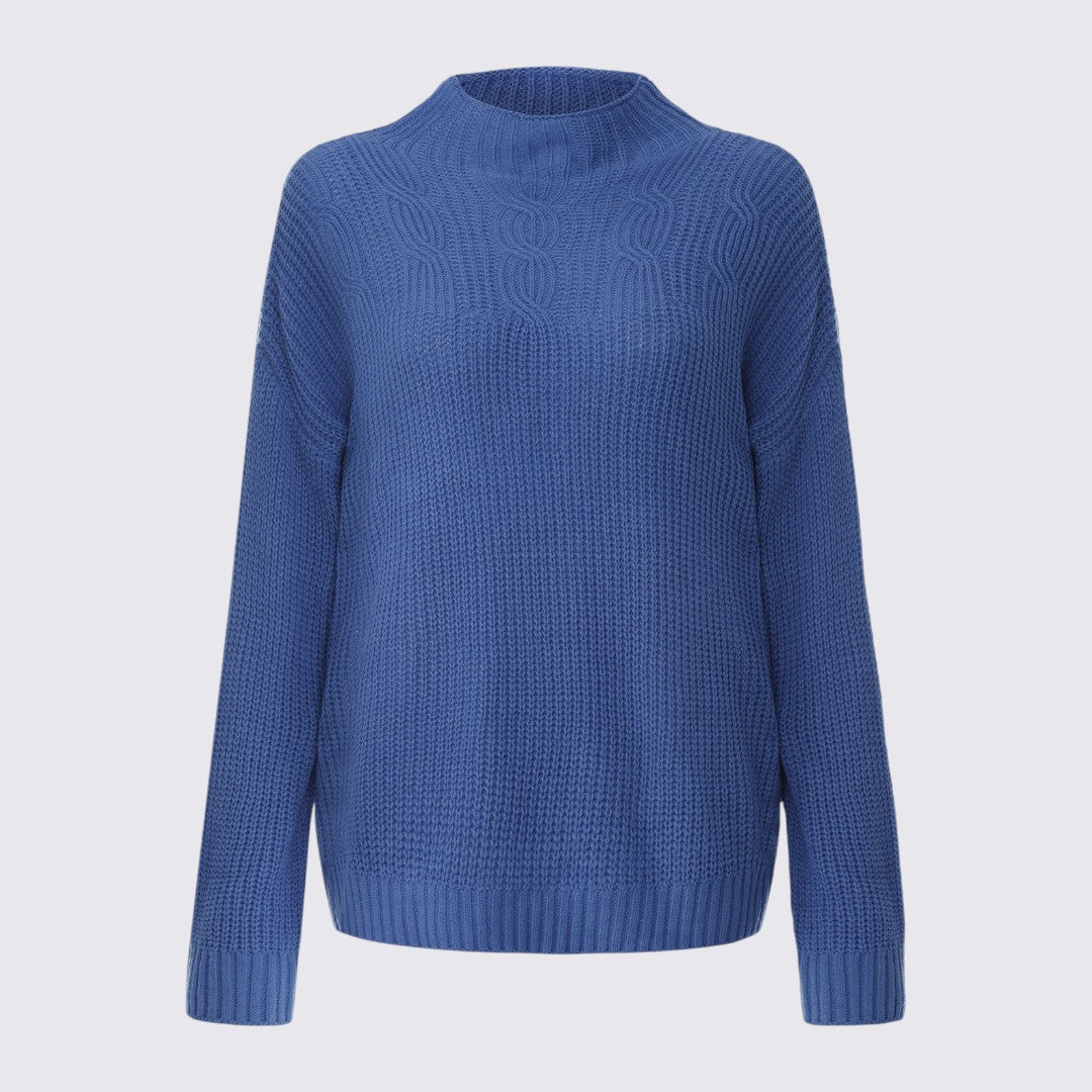 Dame Strikpullover med høj krave - Vinter Pullover - Fletmønster