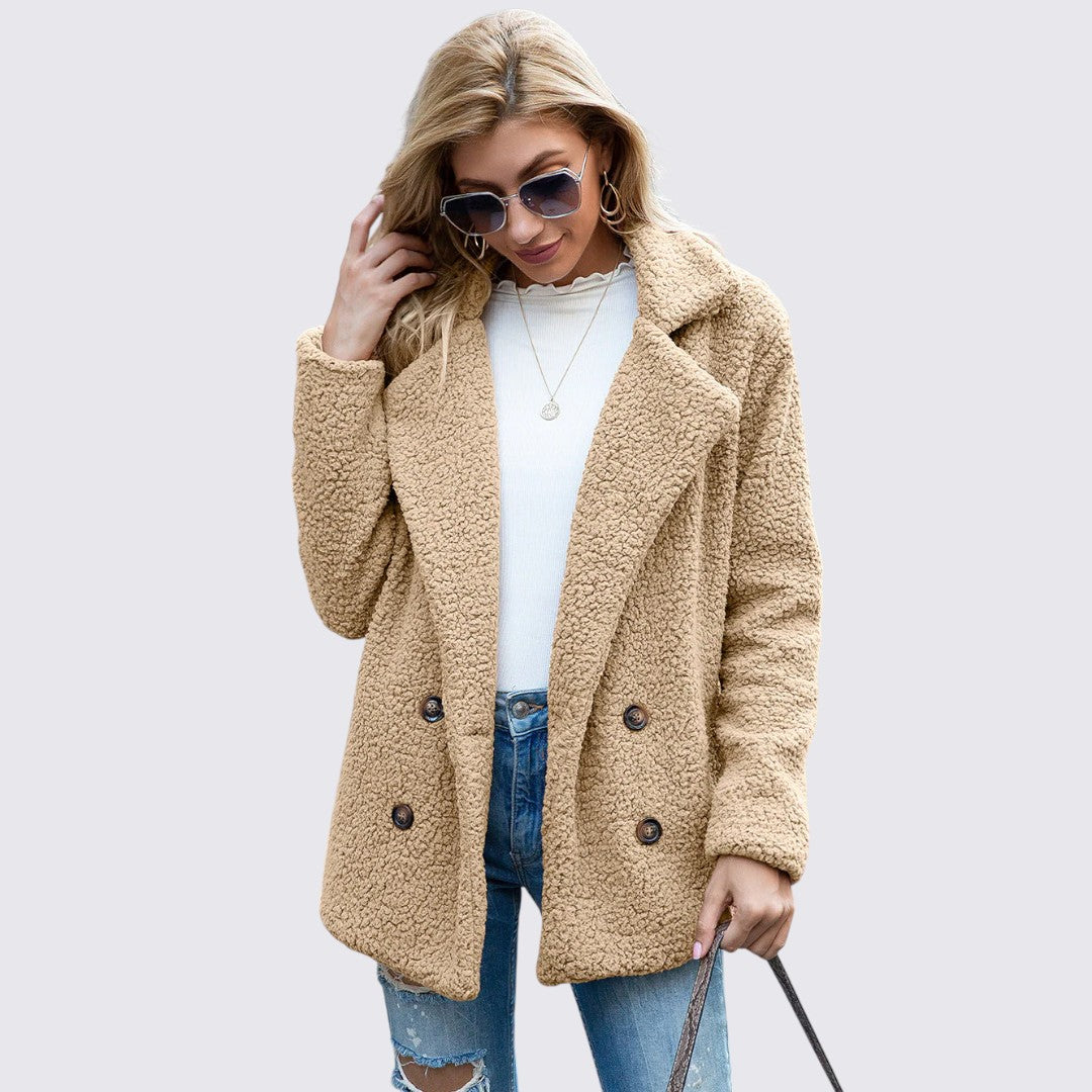 Dame Teddy Frakke med knaplukning - Vinterfrakke - Hyggelig