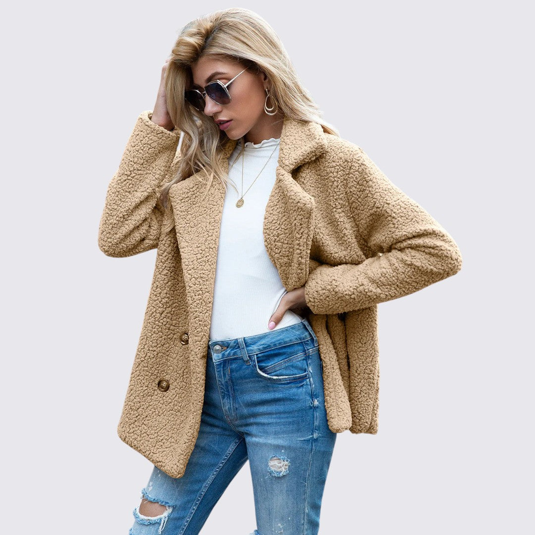 Dame Teddy Frakke med knaplukning - Vinterfrakke - Hyggelig