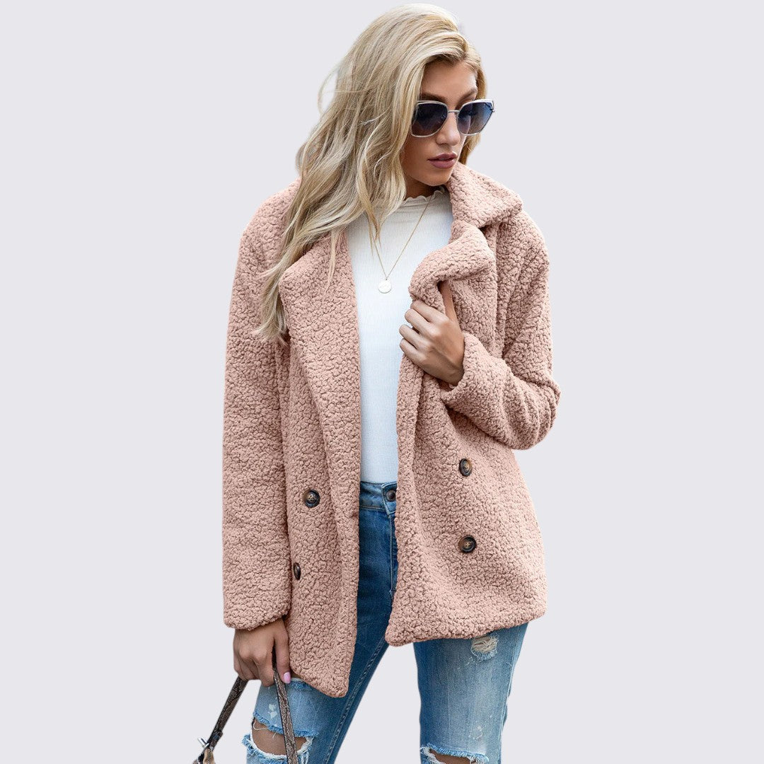 Dame Teddy Frakke med knaplukning - Vinterfrakke - Hyggelig