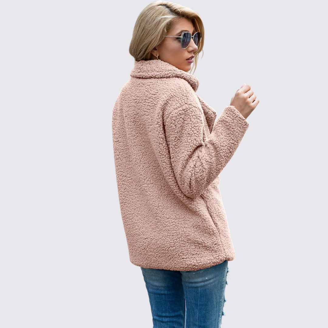 Dame Teddy Frakke med knaplukning - Vinterfrakke - Hyggelig