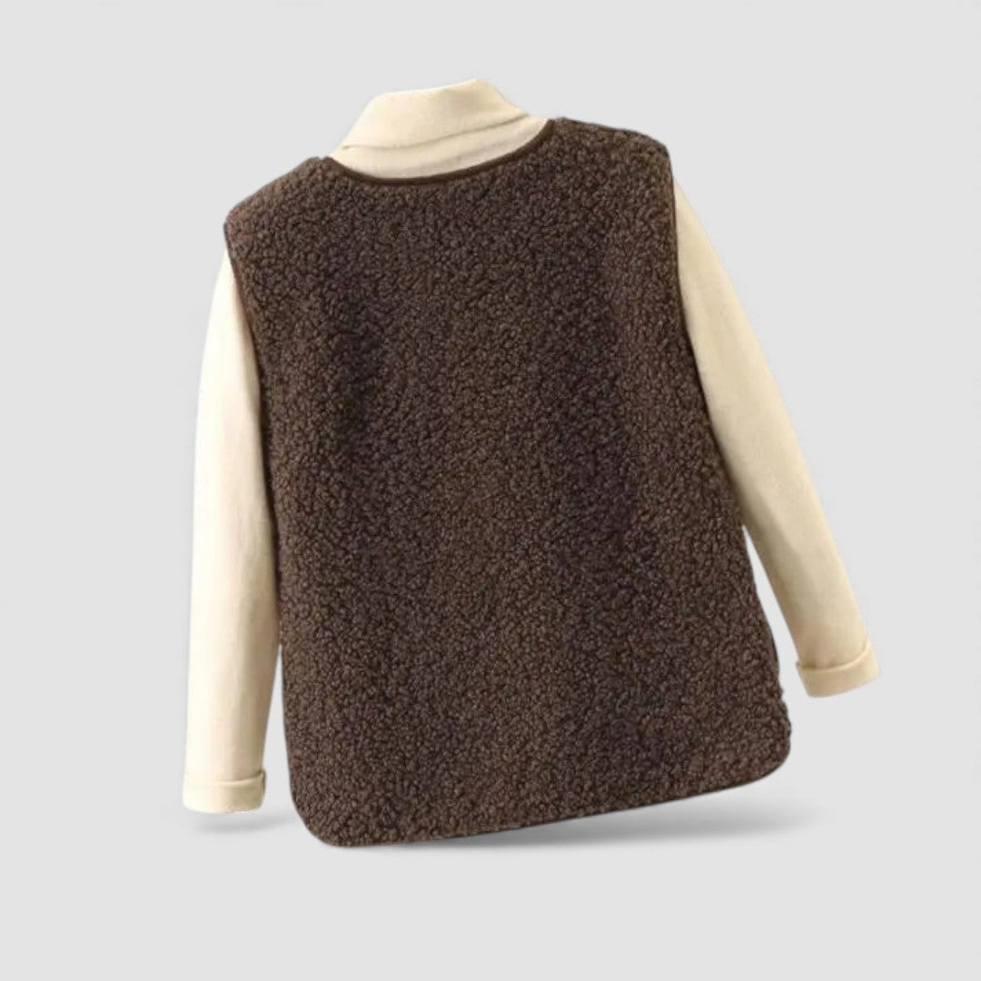 Dame Teddy Vest – ærmeløs jakke – med lommer