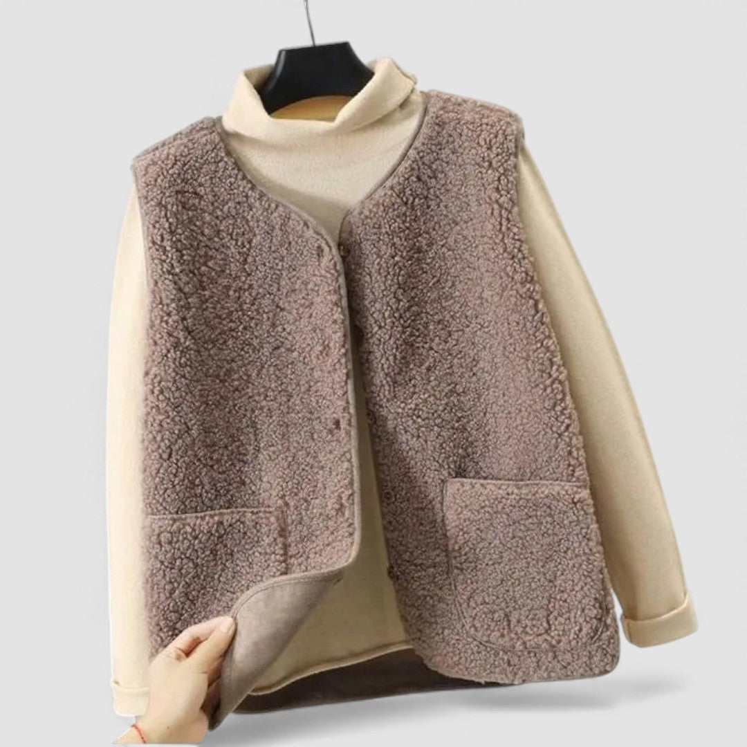 Dame Teddy Vest – ærmeløs jakke – med lommer