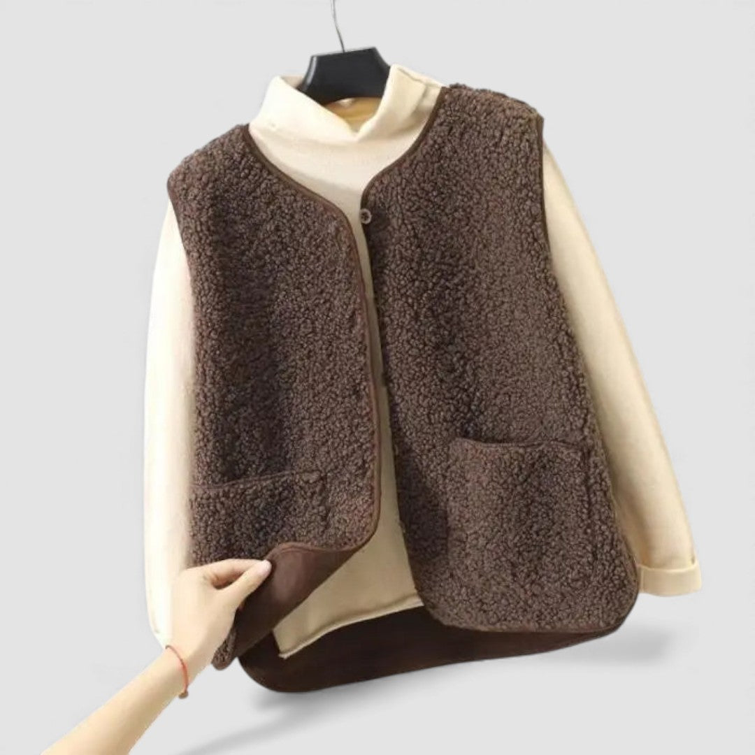 Dame Teddy Vest – ærmeløs jakke – med lommer