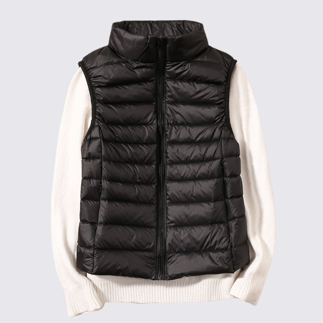 Dame quiltet vest med høj krave - Let polstret - Moderne