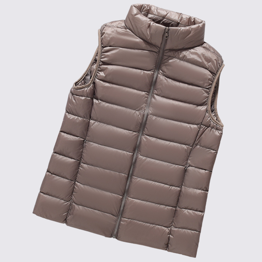 Dame quiltet vest med høj krave - Let polstret - Moderne