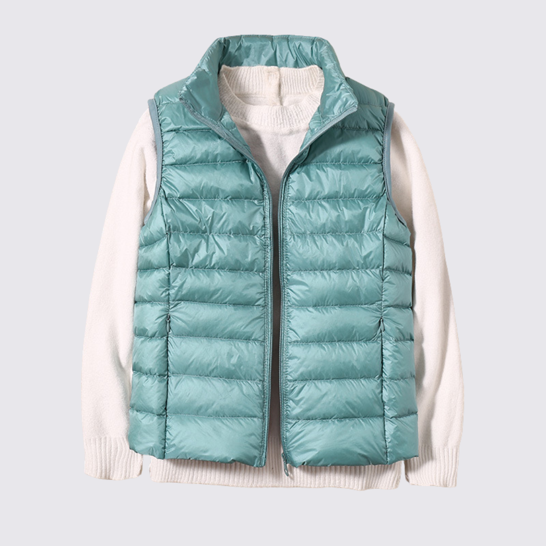 Dame quiltet vest med høj krave - Let polstret - Moderne
