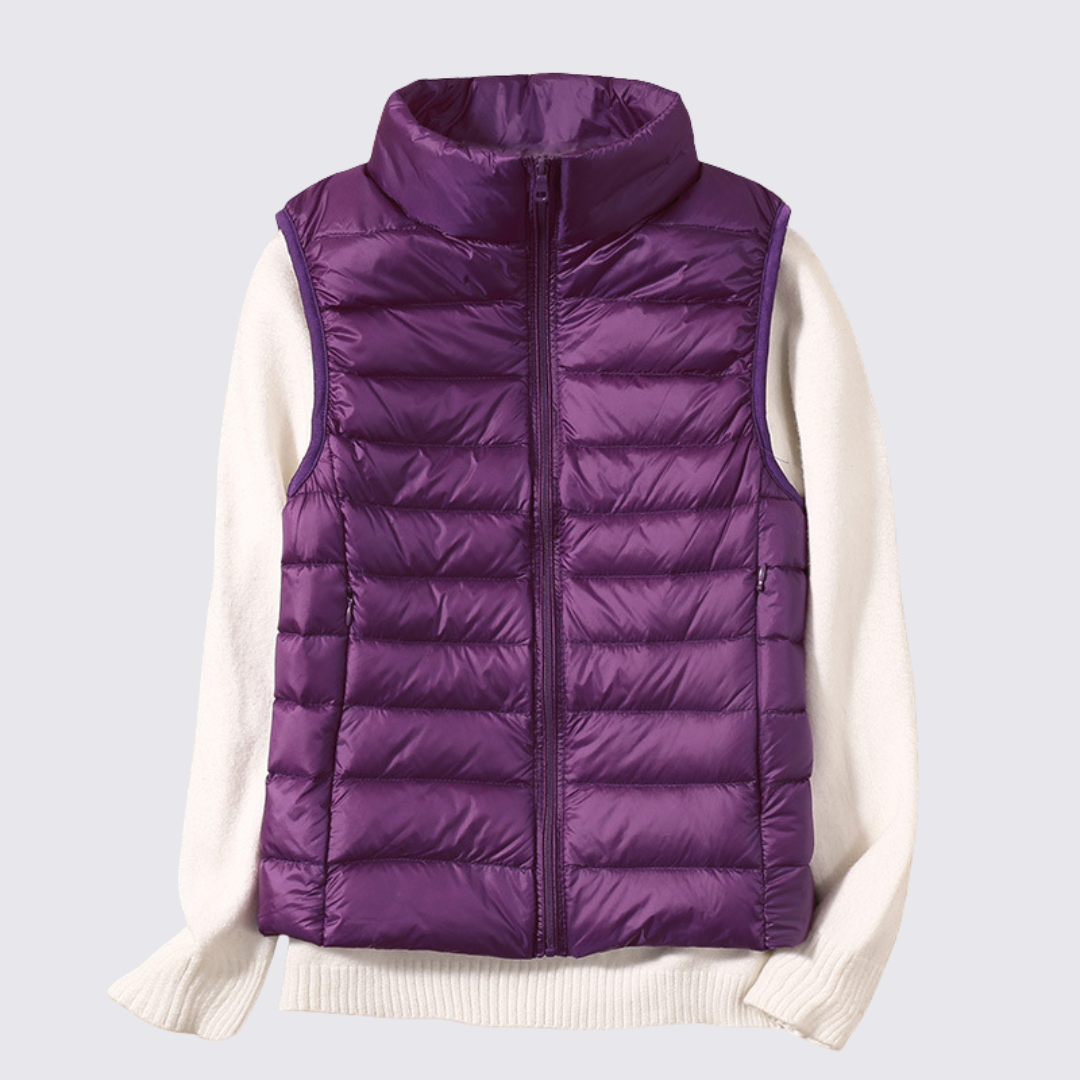 Dame quiltet vest med høj krave - Let polstret - Moderne