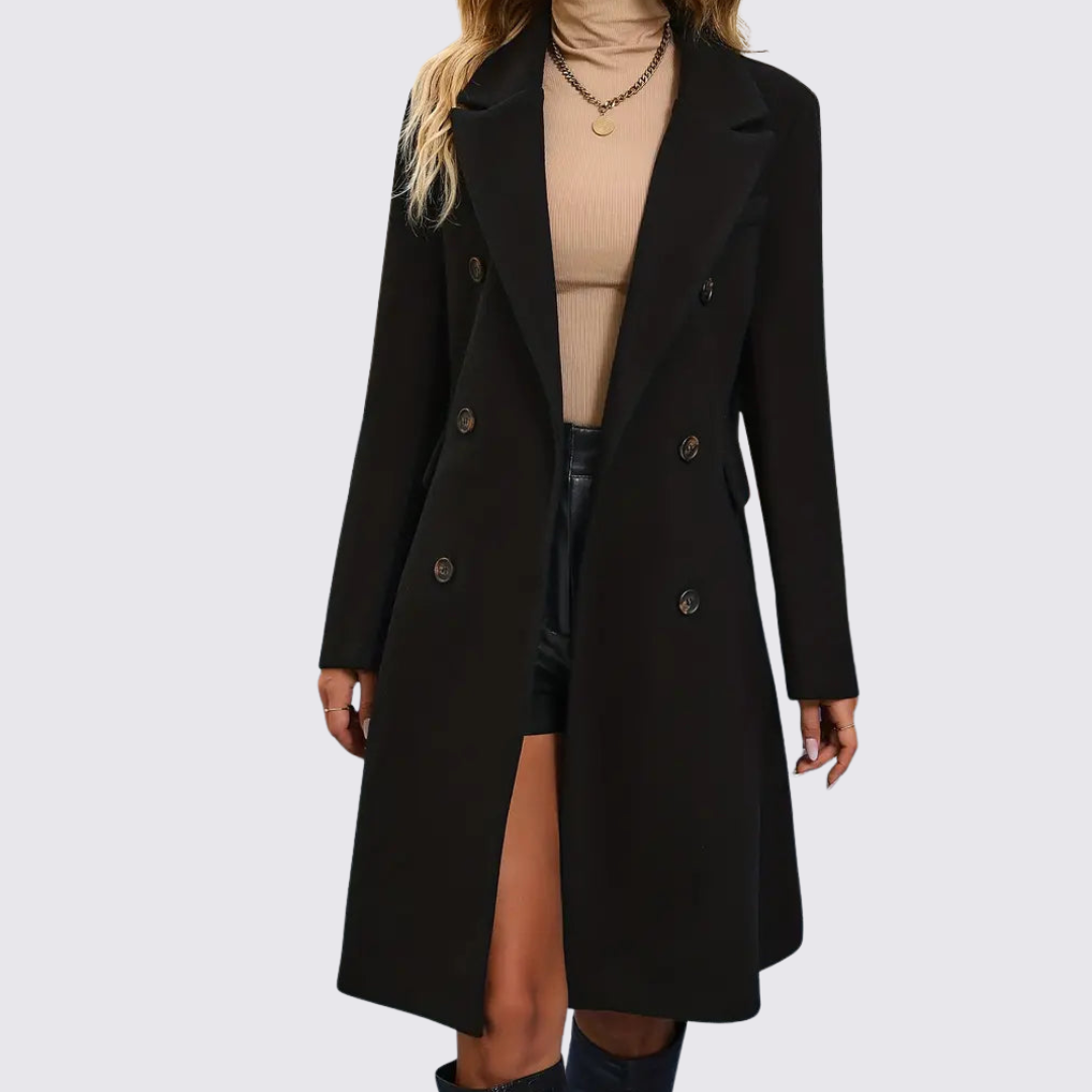 Dame Dobbeltbrystet Frakke – Reverskrave – Elegant Skåret