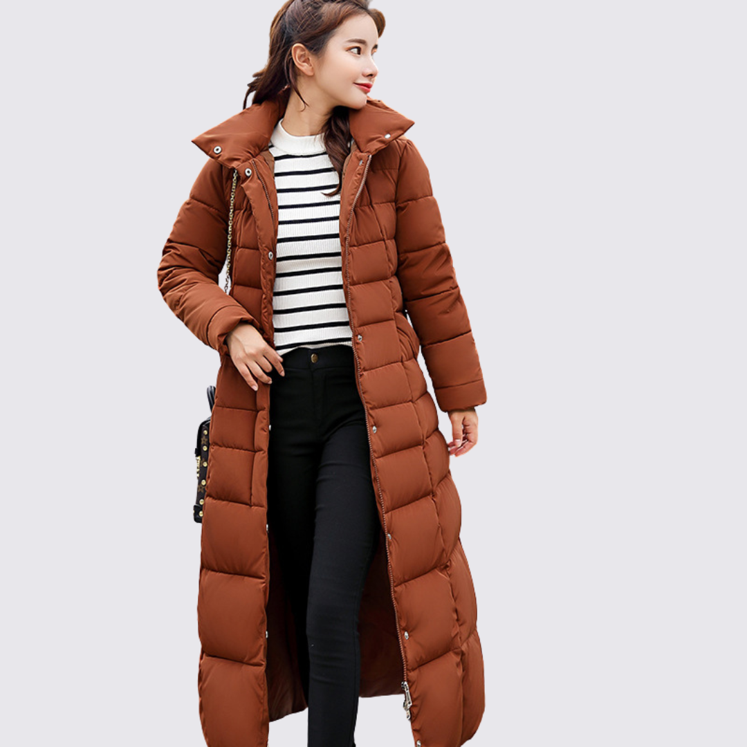 Dame Vinter Steppjakke med hætte - Varm Fôret - Taljeret snit