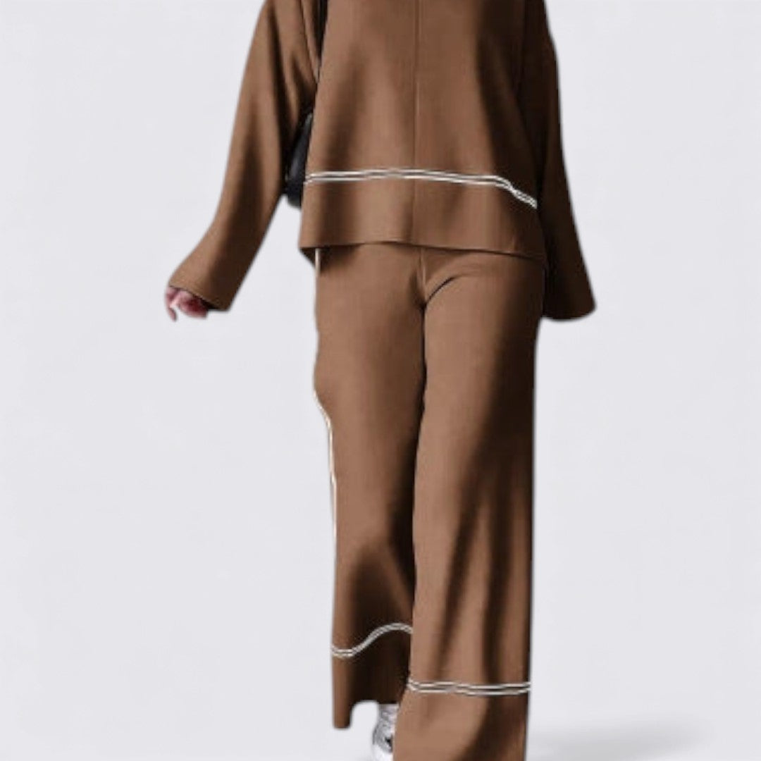 Dame To-delt Strik Sæt – Løs Pasform – Langærmet Sæt