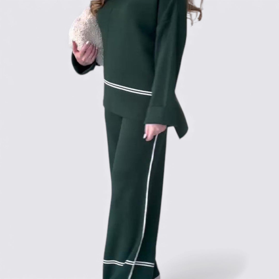 Dame To-delt Strik Sæt – Løs Pasform – Langærmet Sæt