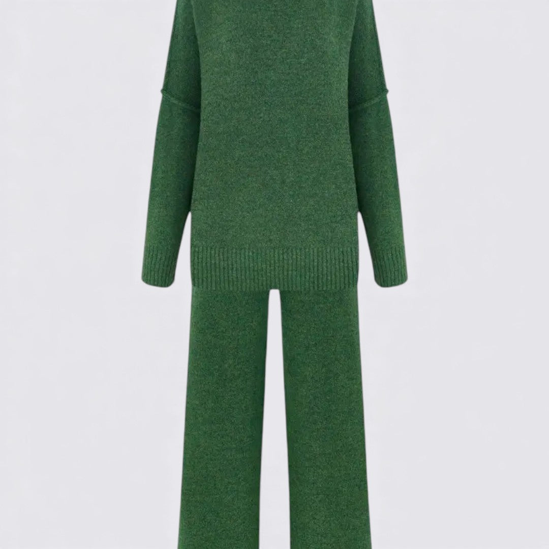 Dame To-delt Strik Sæt – Løs Pasform – Rullekrave Top