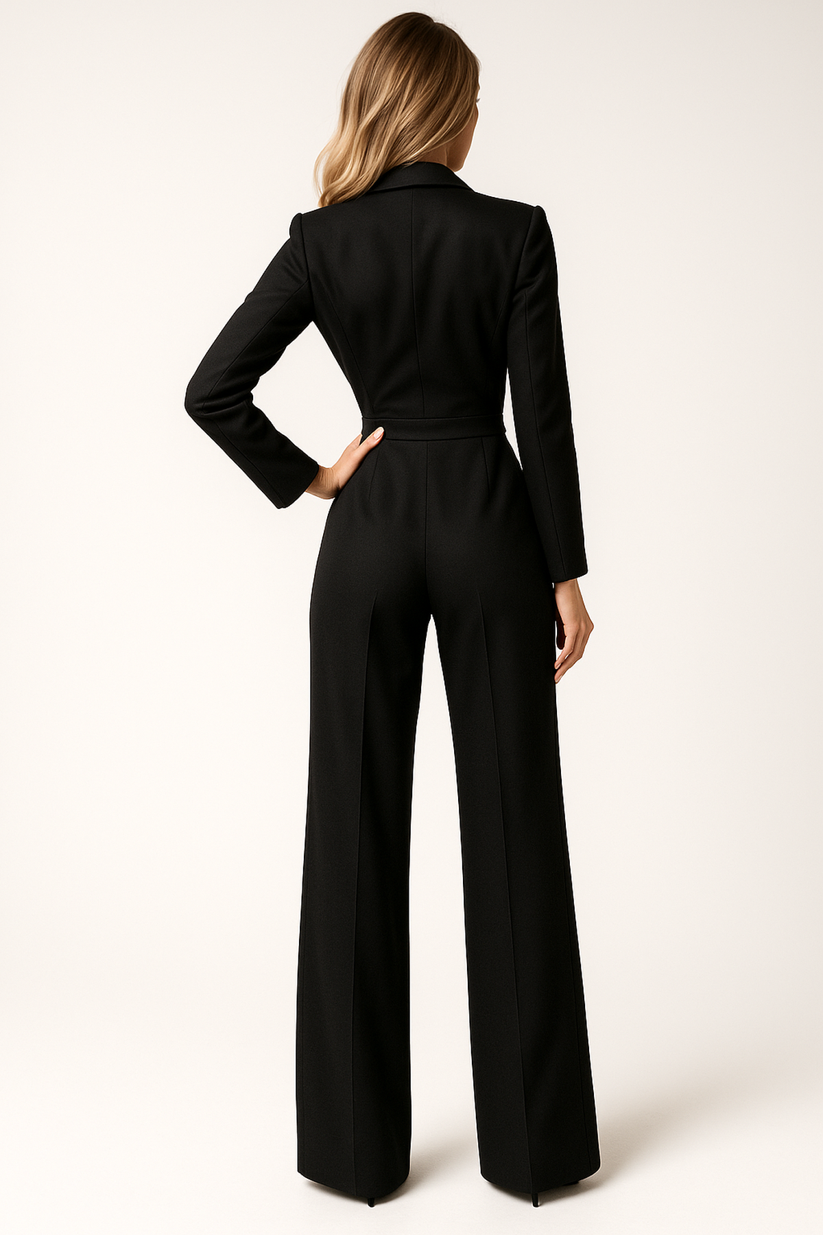 Dame jumpsuit med V-udskæring – Bred ben & elegant look
