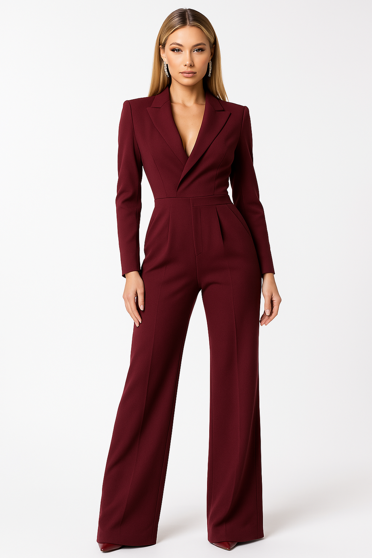Dame jumpsuit med V-udskæring – Bred ben & elegant look