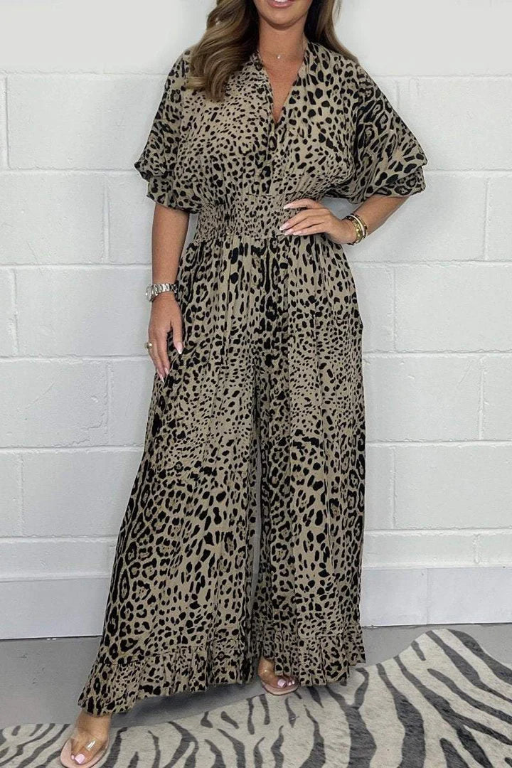 Vild Elegans - Klänning med Leopardmönster och V-ringning