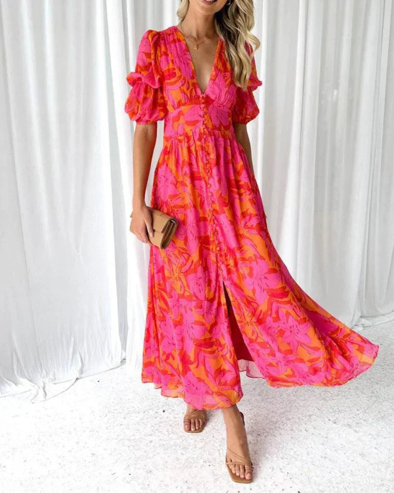 Kara - Lysende Rosa Maxi Kjole