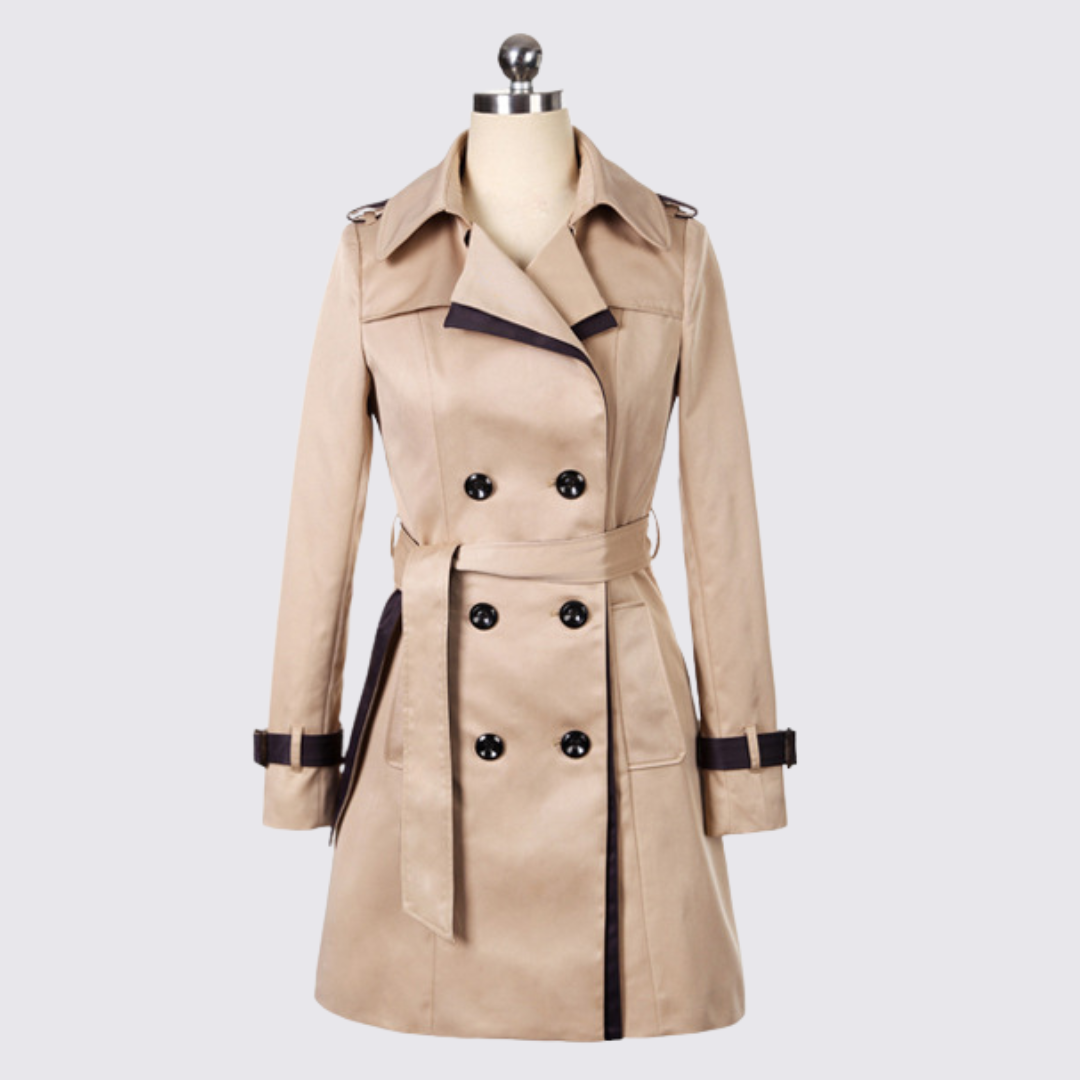Dame trenchcoat med bælte – dobbeltradet – lang skåret