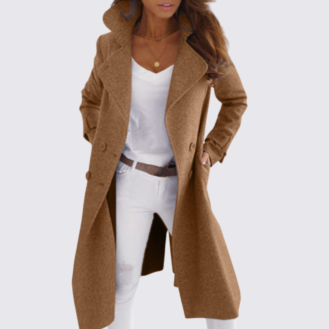 Damefrakke med revers – Dobbeltknapfrakke – Langt snittet