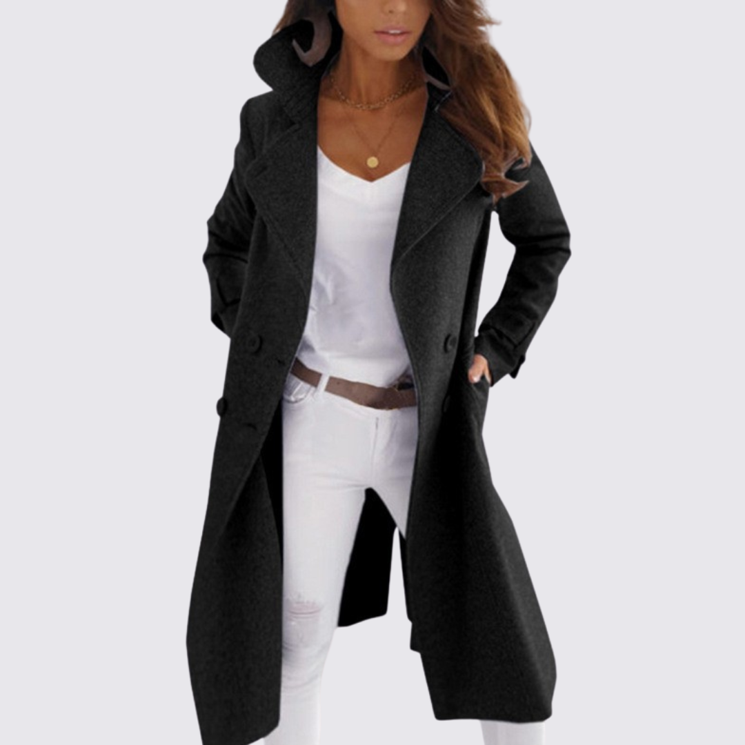 Damefrakke med revers – Dobbeltknapfrakke – Langt snittet