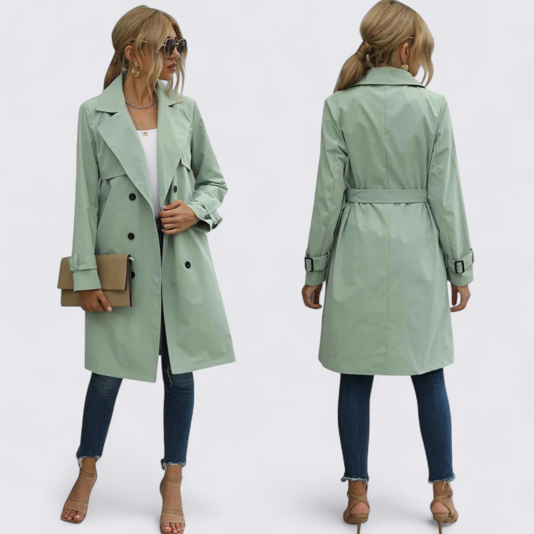 Dame trenchcoat med bælte – dobbeltradet – lang skåret