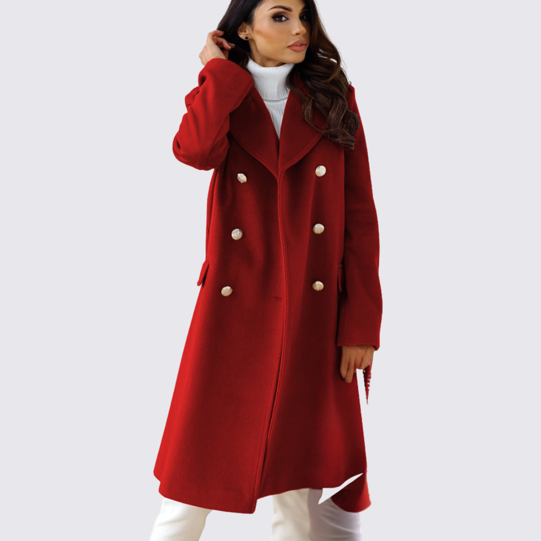 Damefrakke med revers – Dobbeltbrystet frakke – Langt snit