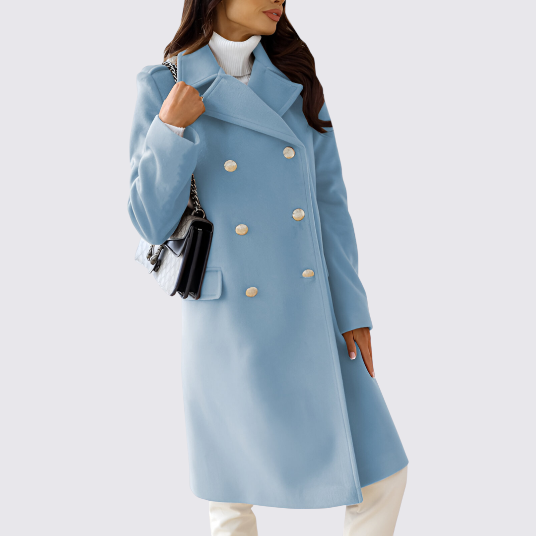 Damefrakke med revers – Dobbeltbrystet frakke – Langt snit