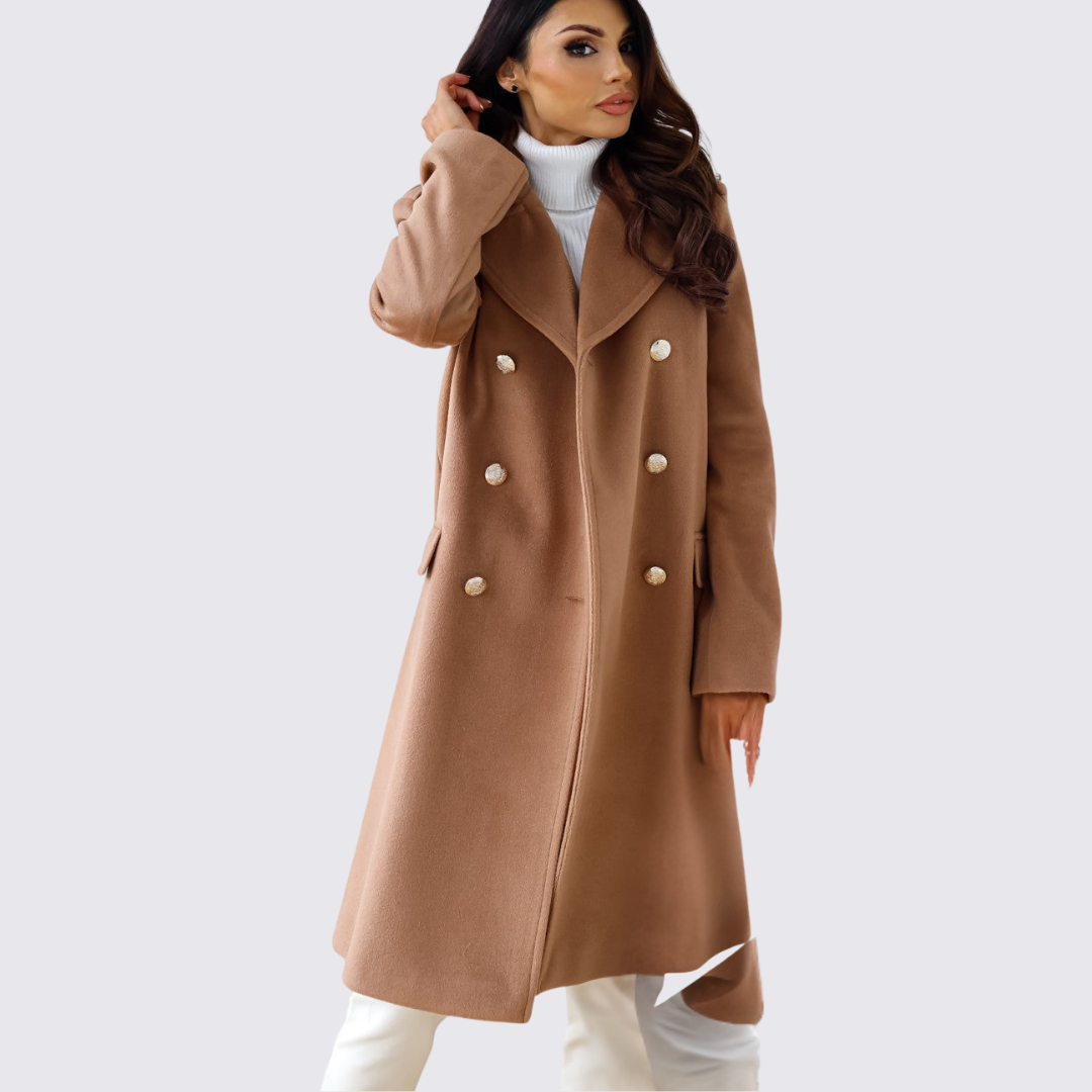 Damefrakke med revers – Dobbeltbrystet frakke – Langt snit