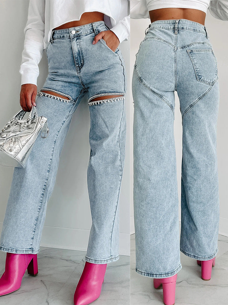 Sophie – Glamourøse Jeans med Krystaludskæringer