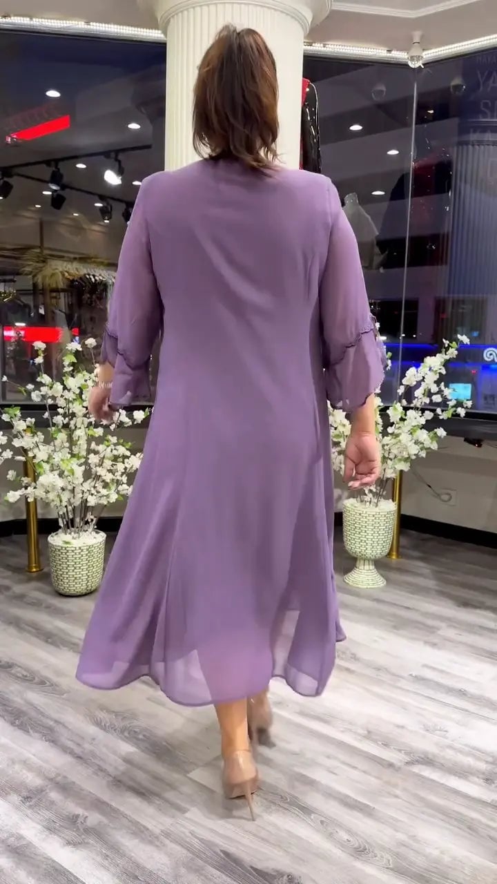 Aurora – Elegant Chiffon Kjole med Rund Hals