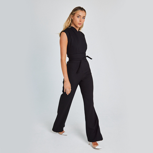 Chic ärmlös jumpsuit med V-ringning och lösa ben