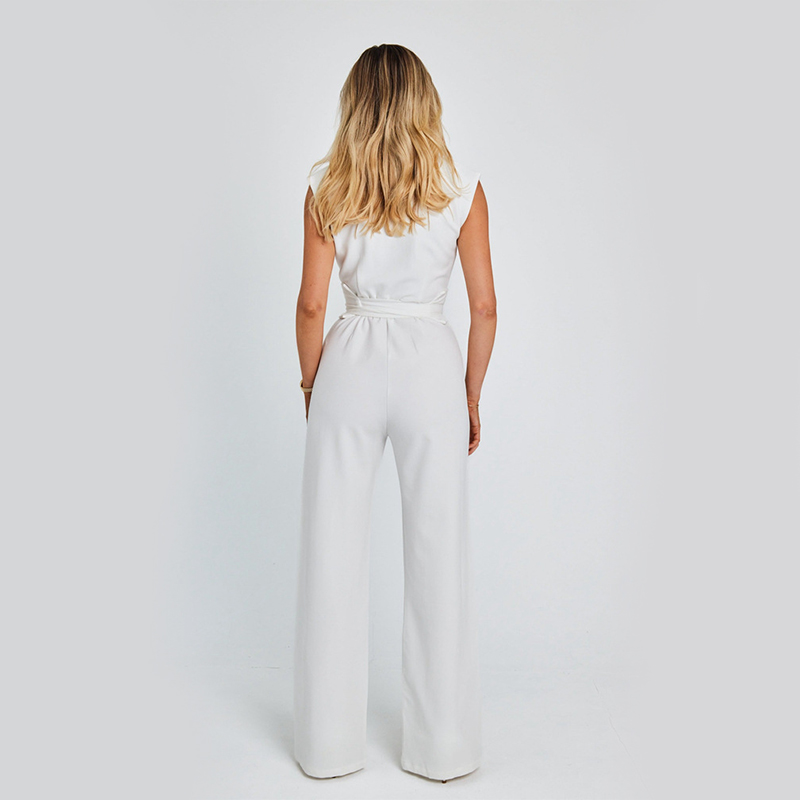 Chic ärmlös jumpsuit med V-ringning och lösa ben