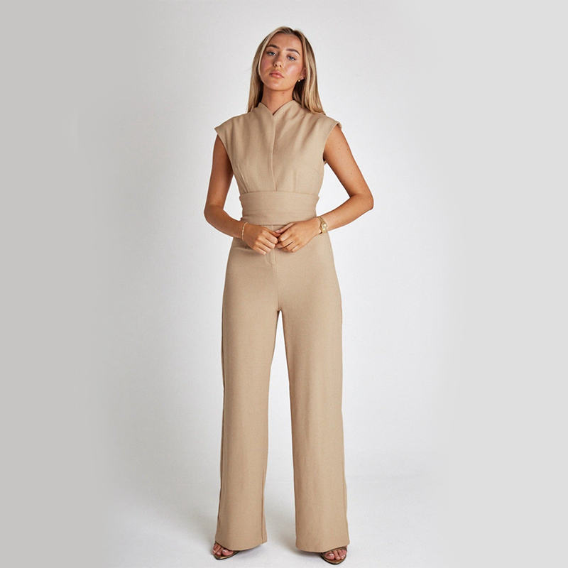 Chic ärmlös jumpsuit med V-ringning och lösa ben