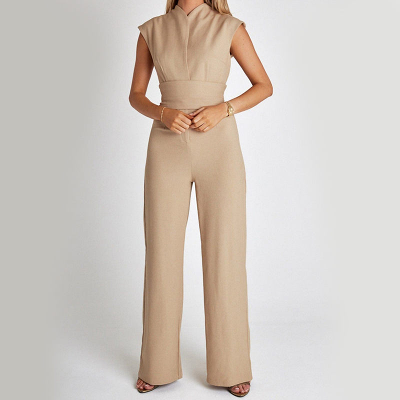 Chic ärmlös jumpsuit med V-ringning och lösa ben