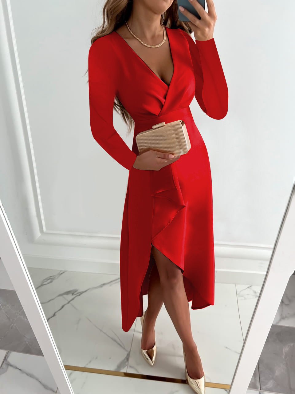 Allegra | Midi-Klänning med V-hals och elegant slits