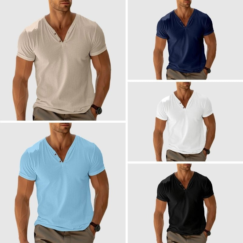 Stilren stickad t-shirt med knappdetaljer