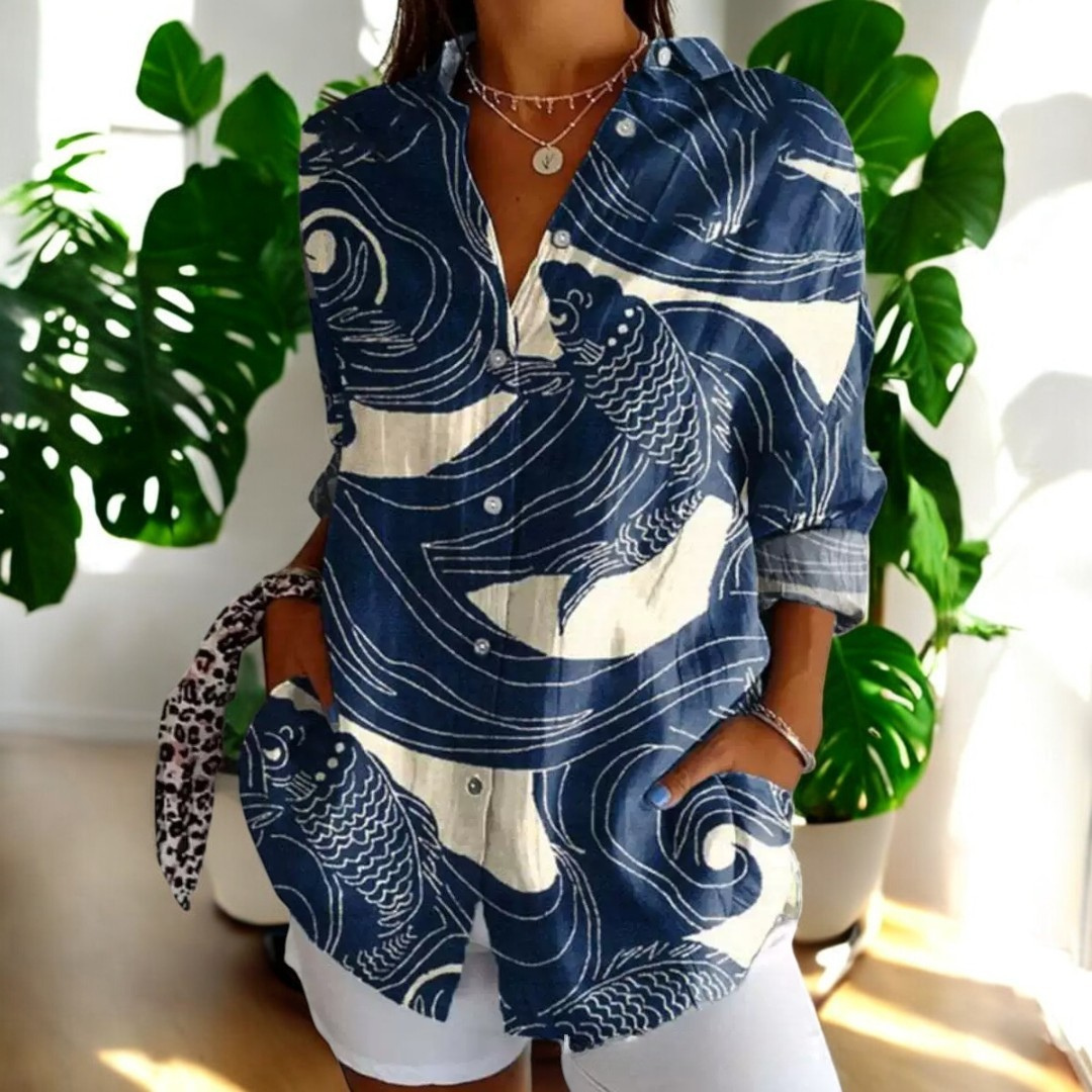 Florale Elegance: Langærmet Bluse med Vintage Print