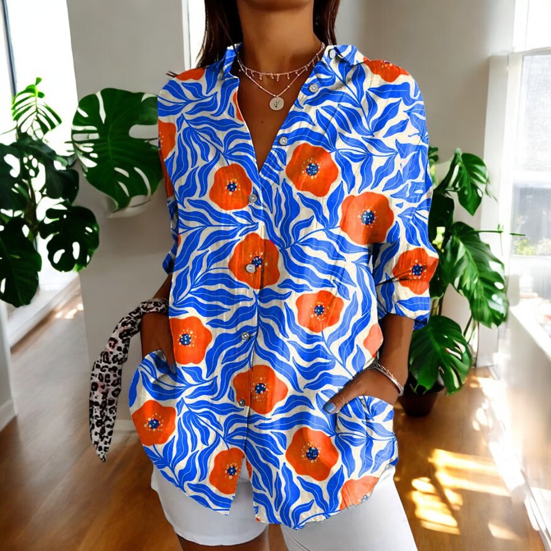 Florale Elegance: Langærmet Bluse med Vintage Print