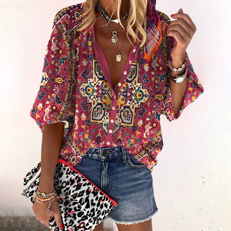 Sofia | Boho-Inspirerad Vävd Blus med V-ringning