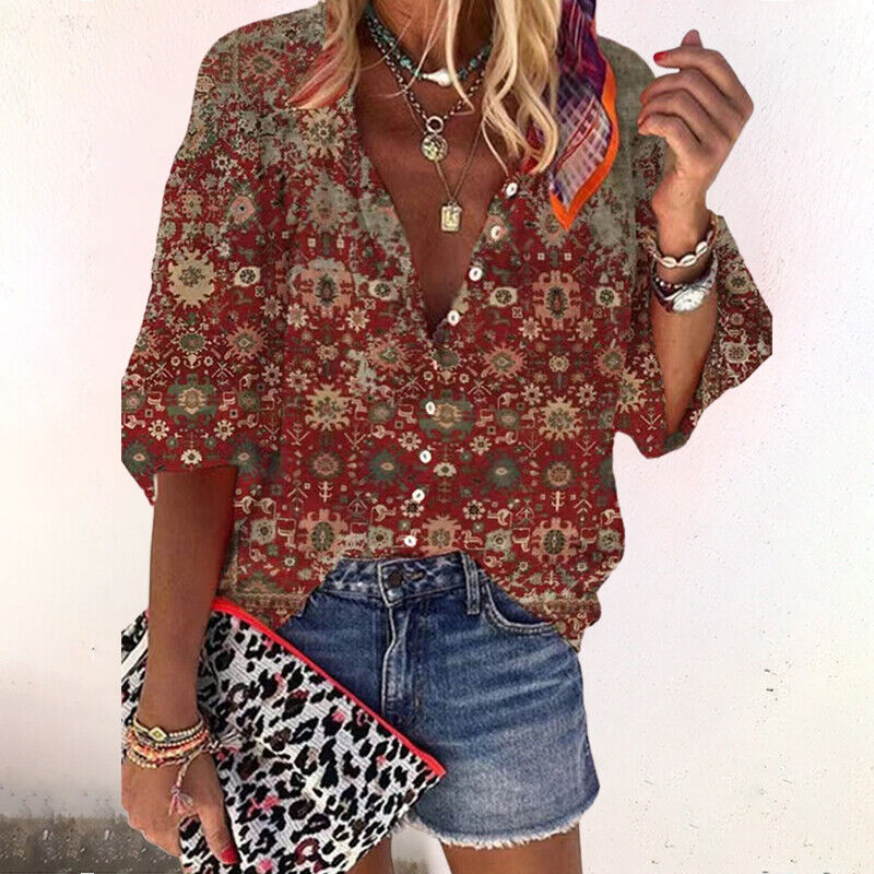 Sofia | Boho-Inspirerad Vävd Blus med V-ringning