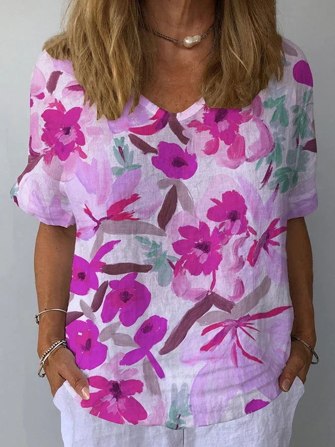 Floralis | Retroinspirerad Blus i Linne med Blommönster