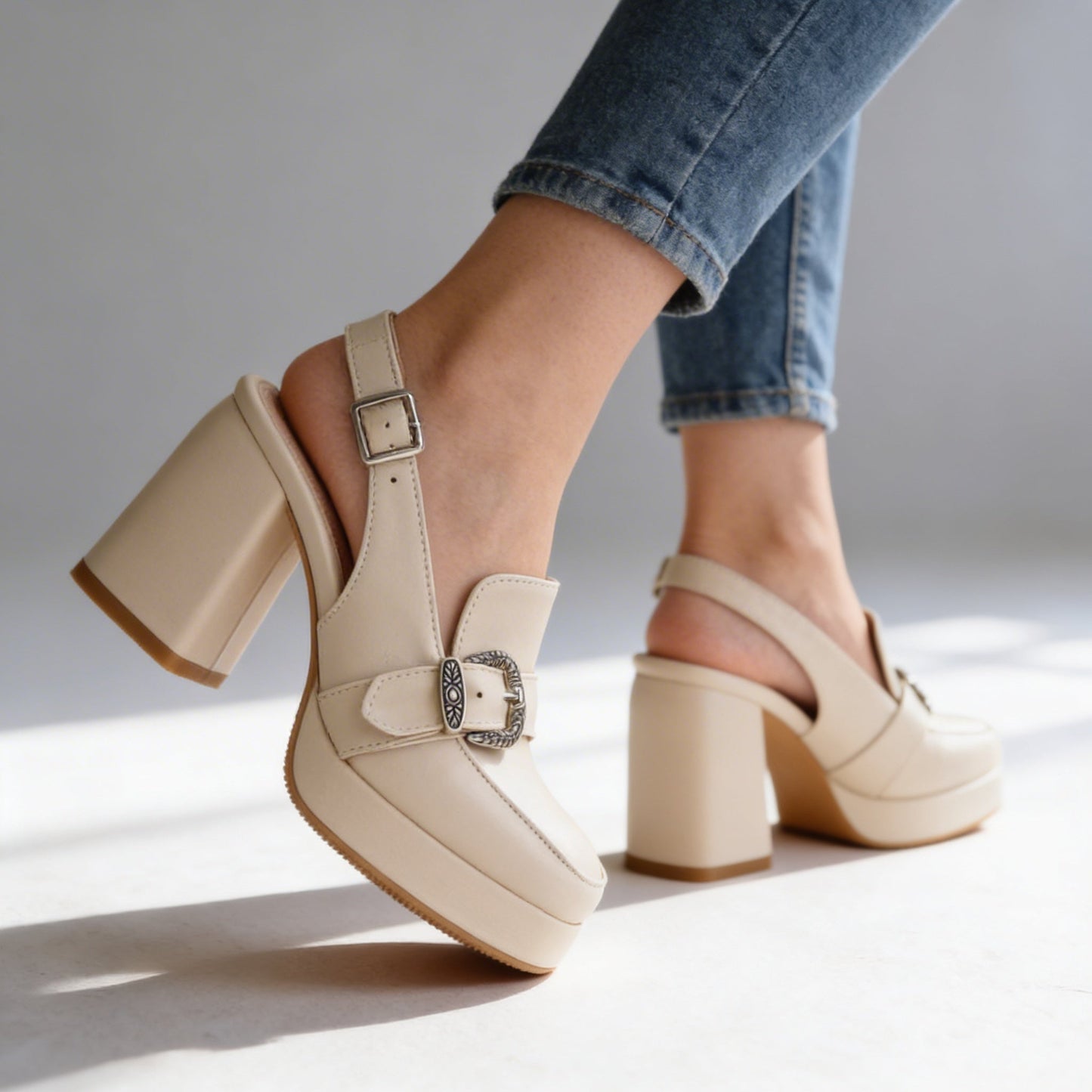 Nova | Eleganta och trendiga Loafers med Plattform och Slingback