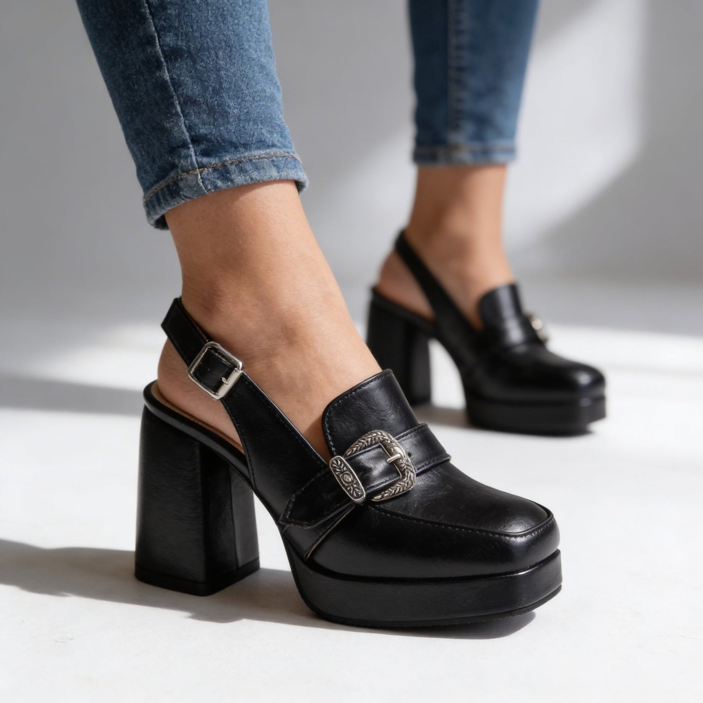 Nova | Eleganta och trendiga Loafers med Plattform och Slingback