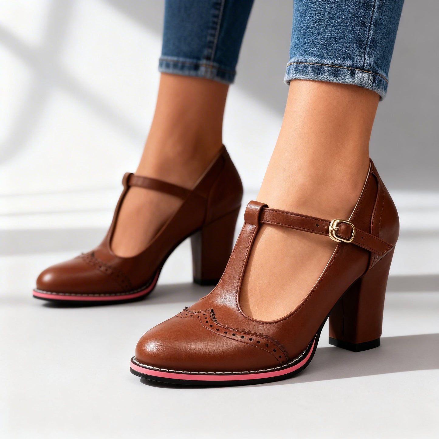 Elysia | Eleganta Mary Janes med T-Riemen och Stabil Klack