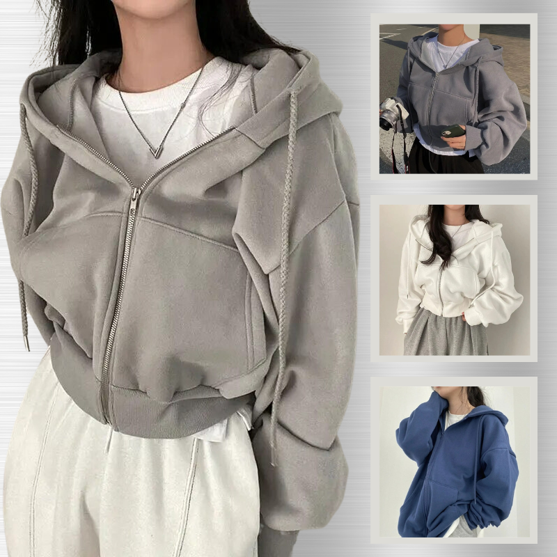 Modern cropped hoodie med dragkedja och snygg passform